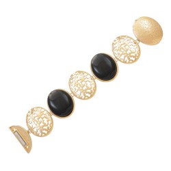 Pulseira Fane's Pedra Natural Onix Imã Metal Dourado
