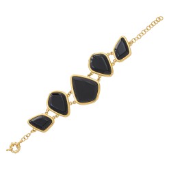 Pulseira Fane's Pedra Natural Onix Metal Dourado