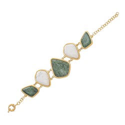 Pulseira Fane's Pedra Natural Hawlita e Jaspe Metal Dourado