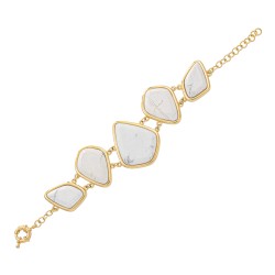 Pulseira Fane's Pedra Natural Hawlita Metal Dourado