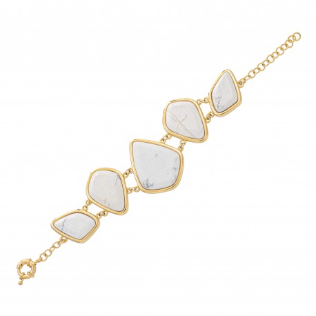 Pulseira Fane's Pedra Natural Hawlita Metal Dourado