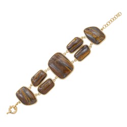 Pulseira Fane's Pedra Natural Olho de Tigre Metal Dourado