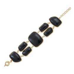 Pulseira Fane's Pedra Natural Onix Metal Dourado