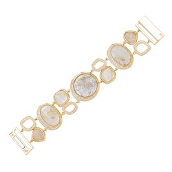 Pulseira Fane's Pedra Natural Quartzo Zircônias Imã Metal Dourado