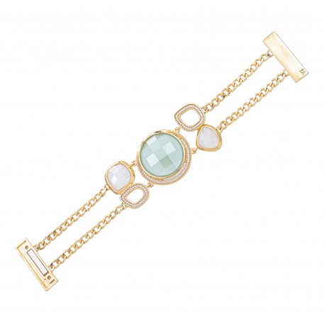 Pulseira Fane's Pedra Natural Perolada Zircônia Imã Metal Dourado