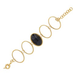 Pulseira Fane's Pedra Natural Onix Elos Metal Dourado