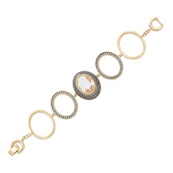 Pulseira Fane's Pedra Natural Citrino Zircônia Elos Metal Dourado