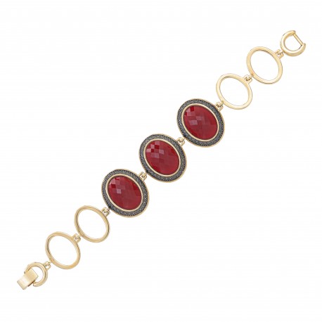 Pulseira Fane's Pedra Natural Rubi Elos Metal Dourado