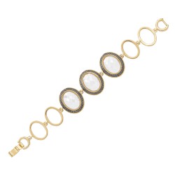 Pulseira Fane's Pedra Natural Perolada Elos Metal Dourado