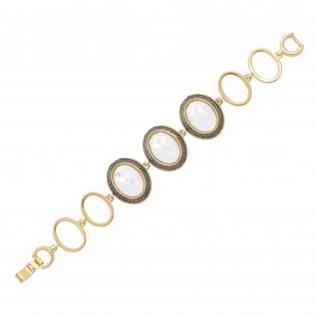 Pulseira Fane's Pedra Natural Perolada Elos Metal Dourado