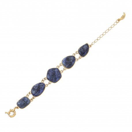 Pulseira Fane's Pedra Natural Sodalita Metal Dourado