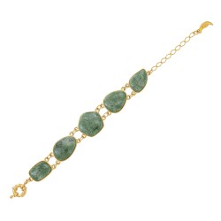 Pulseira Fane's Pedra Natural Jaspe Metal Dourado
