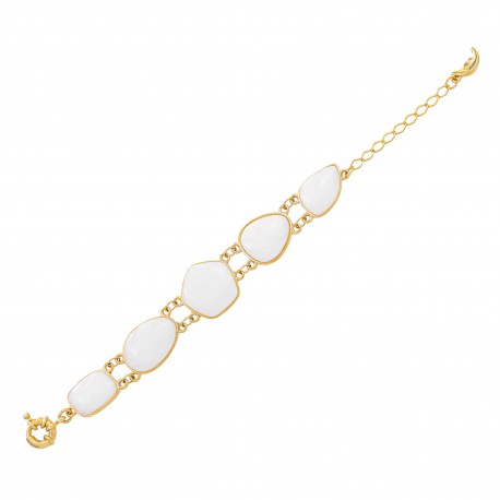 Pulseira Fane's Pedra Natural Quartzo Metal Dourado
