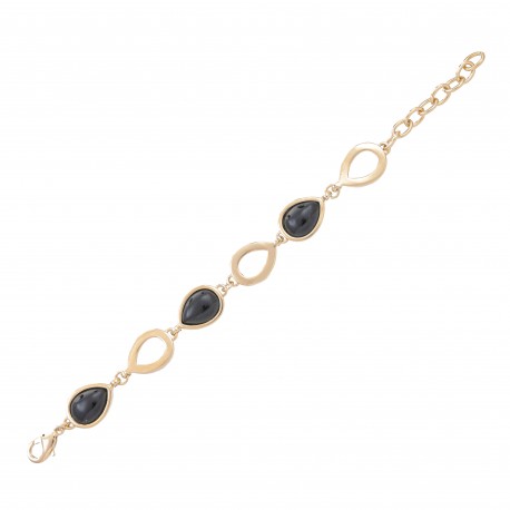 Pulseira Fane's Pedra Natural Onix Metal Dourado