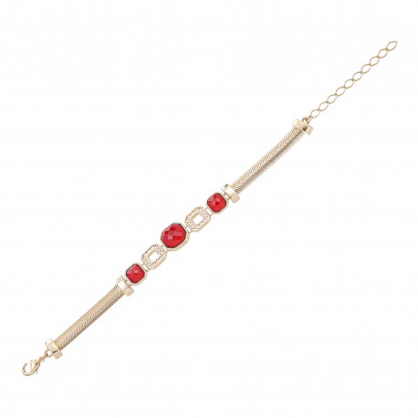 Pulseira Fane's Pedra Natural Rubi Metal Dourado