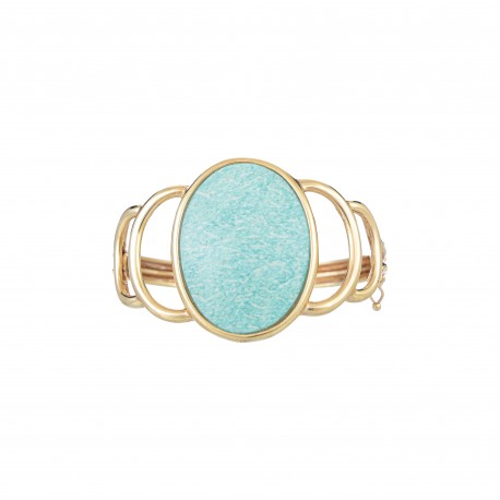 Pulseira Fane's Pedra Natural Amazonita Metal Dourado