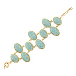 Pulseira Fane's Pedra Natural Amazonita Metal Dourado