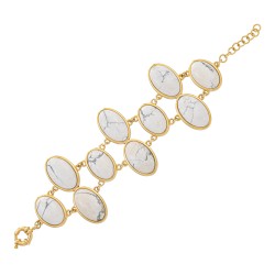 Pulseira Fane's Pedra Natural Hawlita Metal Dourado