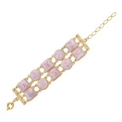 Pulseira Fane's Pedra Natural Rodocrosita Metal Dourado