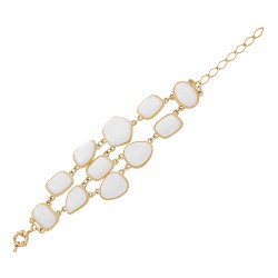 Pulseira Fane's Pedra Natural Quartzo Metal Dourado