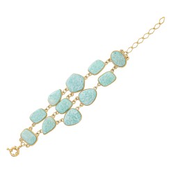 Pulseira Fane's Pedra Natural Amazonita Metal Dourado