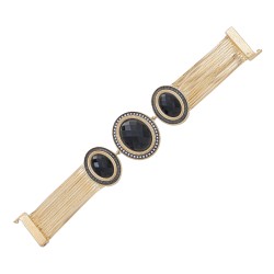 Pulseira Fane's Pedra Natural Onix Correntes Imã Metal Dourado