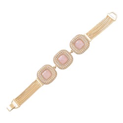 Pulseira Fane's Pedra Natural Perolada Correntes Metal Dourado