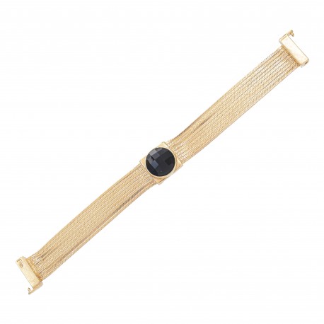 Pulseira Fane's Pedra Natural Onix Correntes Imã Metal Dourado