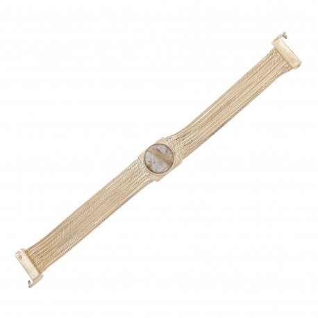 Pulseira Fane's Pedra Natural Quartzo Correntes Imã Metal Dourado
