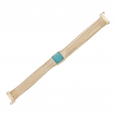Pulseira Fane's Pedra Natural Jaspe Correntes Imã Metal Dourado