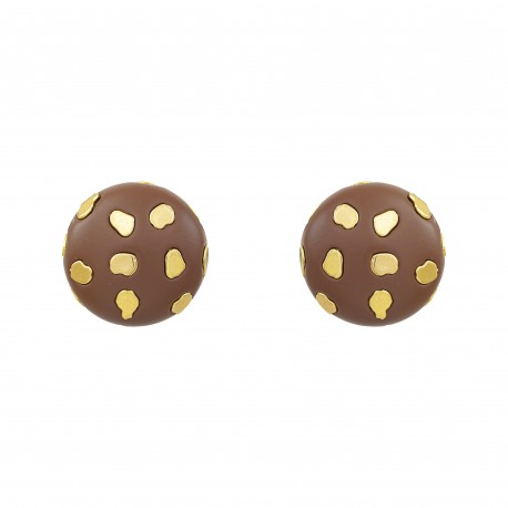 Brinco Nádia Gimenes Mocha & Cherry Botão Dourado