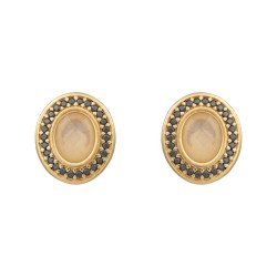 Brinco Fane's Pedra Natural Quartzo Leitoso Delicado Dourado