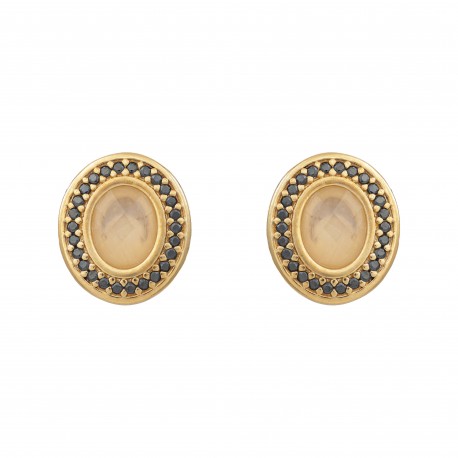 Brinco Fane's Pedra Natural Quartzo Leitoso Delicado Dourado
