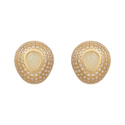 Brinco Fane's Pedra Natural Quartzo Leitoso Delicado Dourado