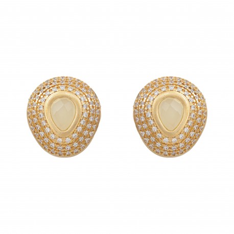 Brinco Fane's Pedra Natural Quartzo Leitoso Delicado Dourado
