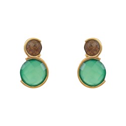 Brinco Fane's Pedra Natural Esmeralda Citrino Dourado