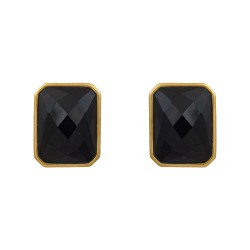 Brinco Fane's Pedra Natural Onix Dourado