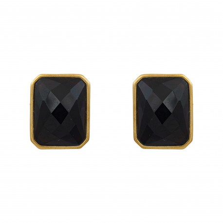 Brinco Fane's Pedra Natural Onix Dourado