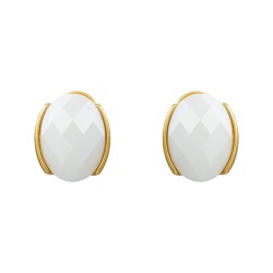 Brinco Fane's Pedra Natural Quartzo Branco Dourado