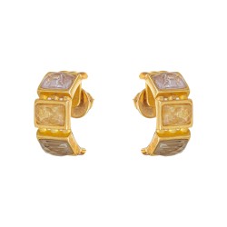 Brinco Fane's Pedra Natural Ametista e Citrino Dourado