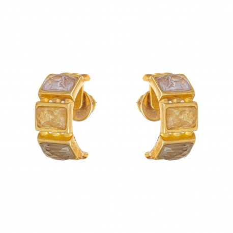 Brinco Fane's Pedra Natural Ametista e Citrino Dourado