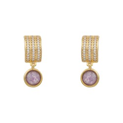 Brinco Fane's Pedra Natural Quartzo Ametista Zircônias Dourado