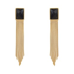 Brinco Fane's Pedra Natural Onix Franjas Dourado