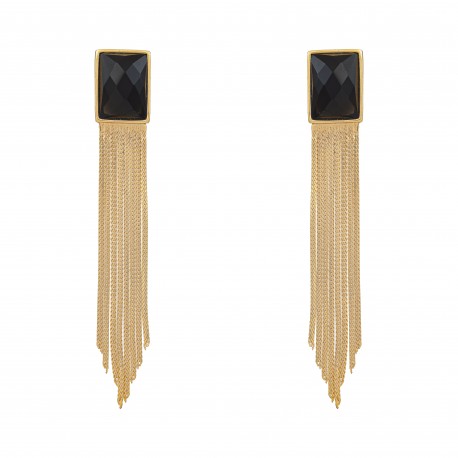 Brinco Fane's Pedra Natural Onix Franjas Dourado