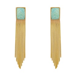 Brinco Fane's Pedra Natural Amazonita Franjas Dourado