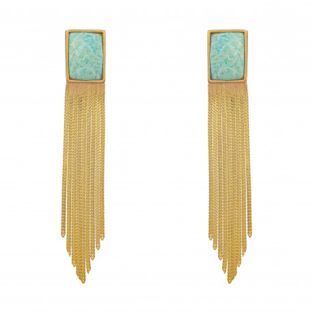 Brinco Fane's Pedra Natural Amazonita Franjas Dourado