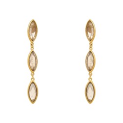 Brinco Fane's Pedra Natural Quartzo Fume Dourado