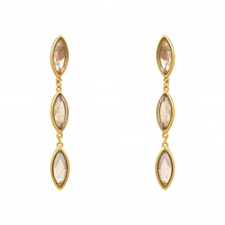 Brinco Fane's Pedra Natural Quartzo Fume Dourado