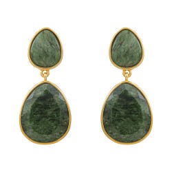Brinco Fane's Pedra Natural Jaspe Verde Dourado