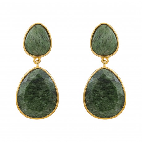 Brinco Fane's Pedra Natural Jaspe Verde Dourado